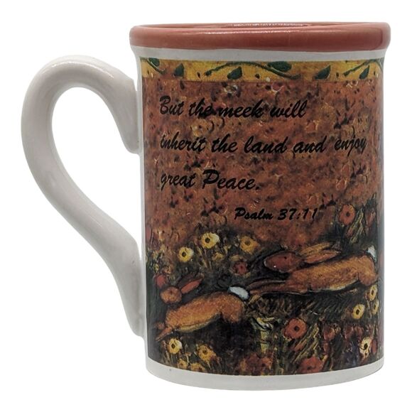 Beautiful Coffee Mug Angels Psalms 37:11 Bible Verse Floral Pink White Tea Mug - Picture 1 of 9